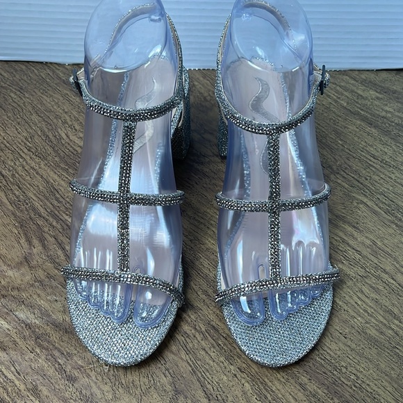 Nina Block Heel Evening Sandals Silver Strap Sandals Heels Size 6.5 - Picture 5 of 15
